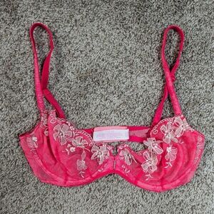Victoria secret Bright Pink Lace Floral Back Closure Bra Size 32D